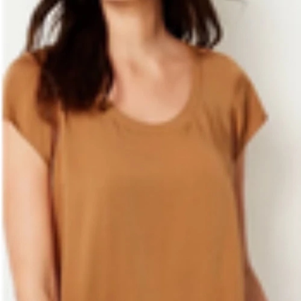 NWT PURE JILL J JILL Lenzing Ecovero Short Sleeve Top in Saffron, Sz L - Picture 2 of 13
